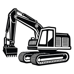 Construction excavator silhouette vector illustration isolated on a white background, Creative excavator illustration