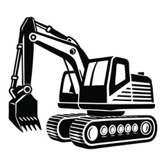 Construction excavator silhouette vector illustration isolated on a white background, Creative excavator illustration