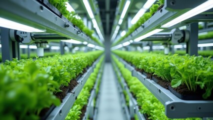 Modern Controlled Hydroponic Farm Setup with Vertical Plant Systems