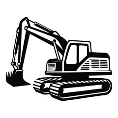 Naklejka premium Construction excavator silhouette vector illustration isolated on a white background, Creative excavator illustration