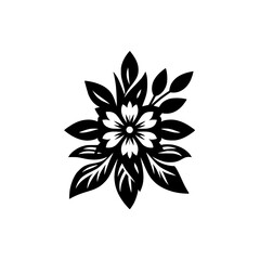 Black and White Floral Design with Leaves - Elegant, Minimalist, Pattern