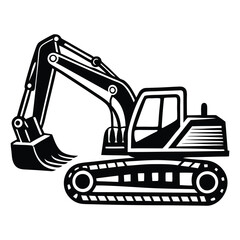 Construction excavator silhouette vector illustration isolated on a white background, Creative excavator illustration