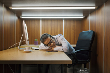 Lazy employee sleeping at her desk