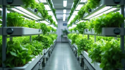 Controlled Environment Vertical Hydroponic Farm with Lush Greens