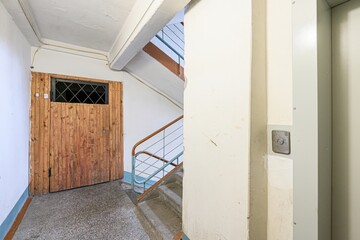 interior apartment public place, house entrance. doors, walls, staircase corridors