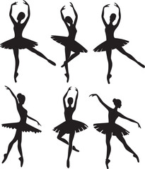Girls Dancing Pose Silhouette, Ballerinas Dancing Graceful Ballet Performance Art © Foxy