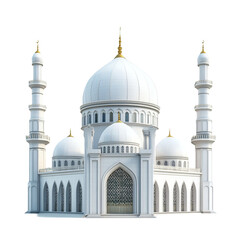 Fototapeta premium Elegant white mosque architectural design with tall minarets and multiple domes
