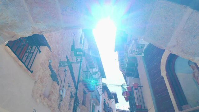 Stone arches under the old stone houses in the old village of Beceite, Teruel, Matarrana.