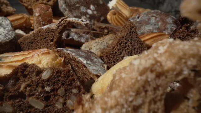 Bread waste. Uneaten discarded bread. Mold on bread