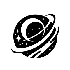 Minimalist Celestial Logo: Moon, Stars, and Planetary Rings © MatandSterre