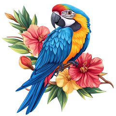 Obraz premium A beautiful macaw parrot with a wide wingspanon transparent png background. Ai generated
