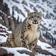 Rare Snow Leopard in Mountain Habitat Endangered Species 4K Wilderness Shot world wildlife day