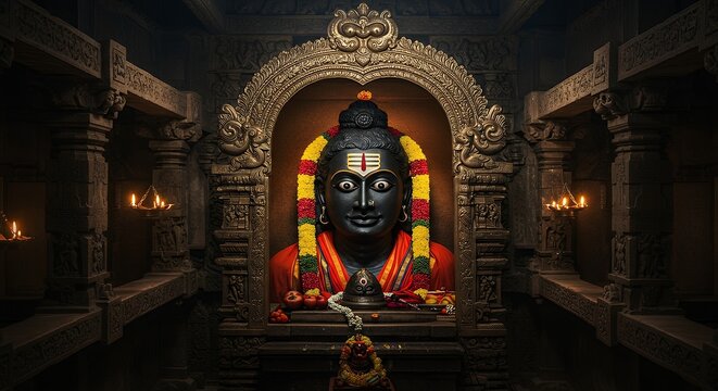 Divine Ayyappa Illustration with Sacred Glow and Traditional Elements