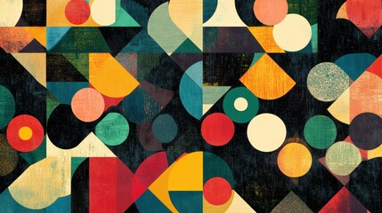 Fototapeta premium Geometric Abstract Art: A vibrant tapestry of geometric shapes and colors creates a captivating abstract artwork, perfect for adding a modern touch to any design project.