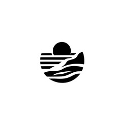 Minimalist Sunrise Landscape Logo, Black and White Icon