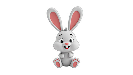 Cute Cartoon Bunny Rabbit 3D Render isolated on transparent background