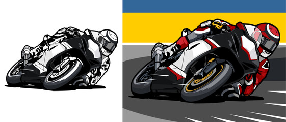 superbike race logo colored and white and black vector art	