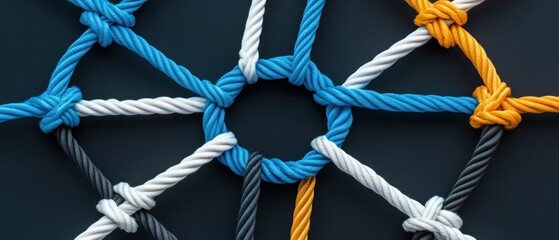 Intricate knotted ropes teamwork connection and unity