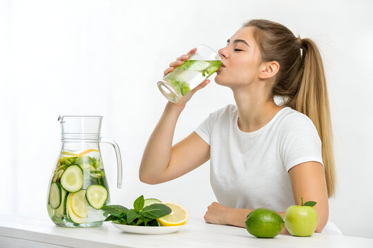 woman drinking detox water, good for health, health dite concept, perfet image for advertising, marketing and promotion 