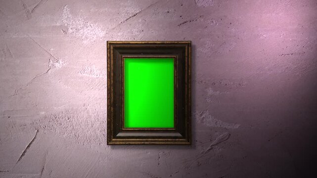 Wooden picture portrait frame Mock-up on texture pink wall background