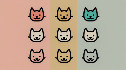 Fototapeta premium Kat doodle icon set featuring outlined cat fount illustrations in minimalistic style.