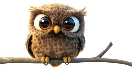 Adorable cartoon owl perched on a branch.