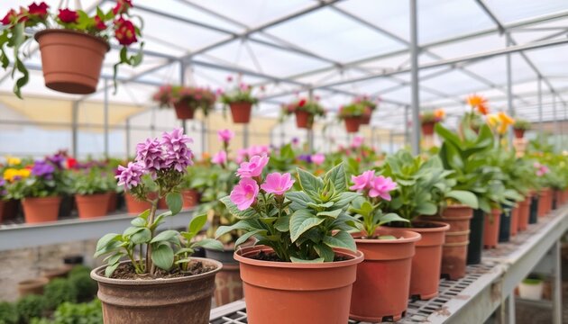 Vibrant flowers in a greenhouse