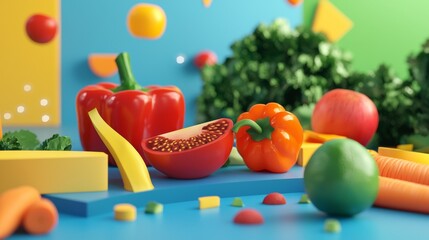 Floating vegetables healthy food motion splash concept colorful peppers fresh ingredients abstract composition creative
