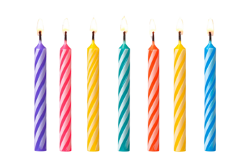   Set of colorful birthday candles isolated on a transparent background