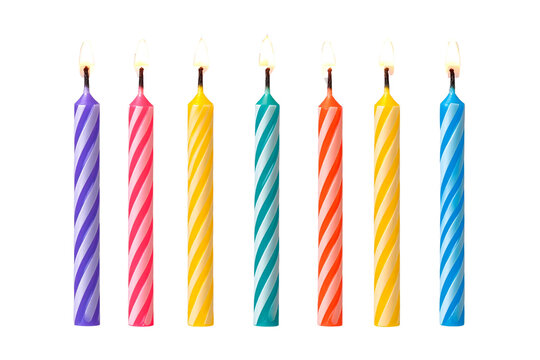   Set of colorful birthday candles isolated on a transparent background
