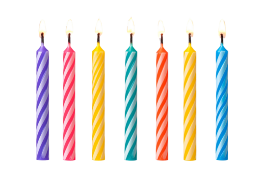   Set of colorful birthday candles isolated on a transparent background