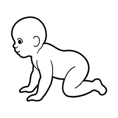 Obraz premium Baby Crawling Outline Vector Line Art