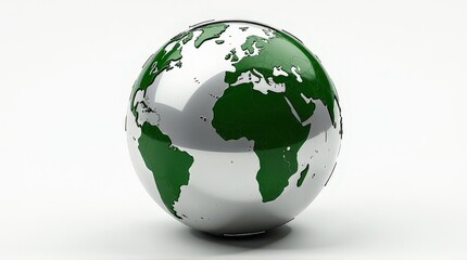 Green and silver simplistic globe depicting continents. Ecology Logo . Symbol of nature conservation. Recyclable
