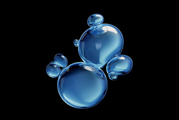 clear blue glass molecule bubbles, cells, water, liquid, advanced tech,shiny glass, medical, science, laboratory, Cosmetic moisturizer essence gel, serum oil, health care and beauty skin, 3d render