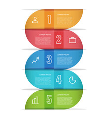 Business infographic vertical template. Colorful infographic design with five steps or parts with icons