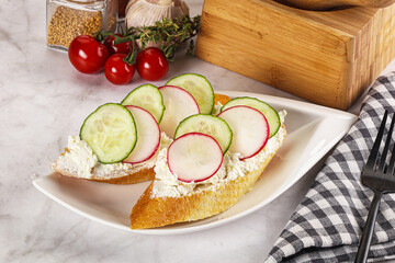 Bruschetta with soft cheese and radishes