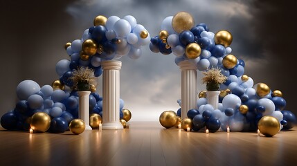 Elegant balloon mockup with birthday background and gift box layout festive backdrop for celebrations in a clean design