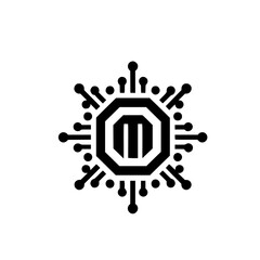 Modern Tech Logo: Black Circuit Design with Center Symbol