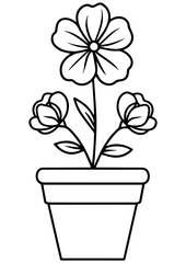 Black and white vector of a potted houseplant on white background. Ideal for engraving, prints, logos, books, and creative projects