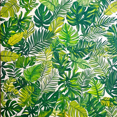 Vibrant green tropical foliage nature scene illustration lush environment close-up view botanical beauty