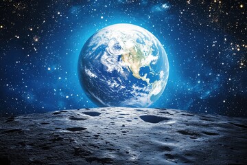 Earth Above Moon Surface