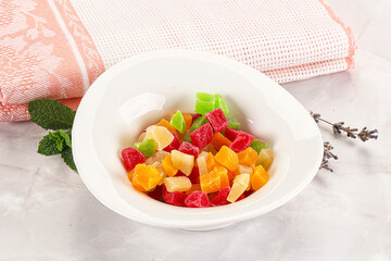 Sweet candied papaya colorful pieses