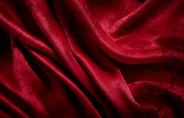 Un tejido rojo suave y fluido con pliegues elegantes y sombras, creando profundidad y textura lujosa.Sinfonía visual de elegancia fluida, donde el movimiento de la tela se convierten en poesía.