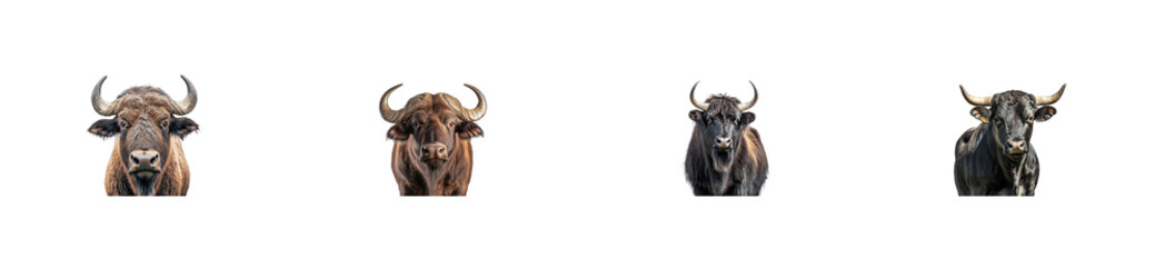 Naklejka premium Four horned animal portraits, isolated, isolated, cut out transparent