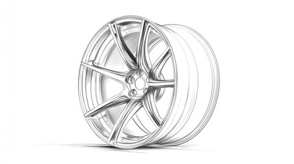 Sleek five spoke alloy wheel design sketch grayscale illustration