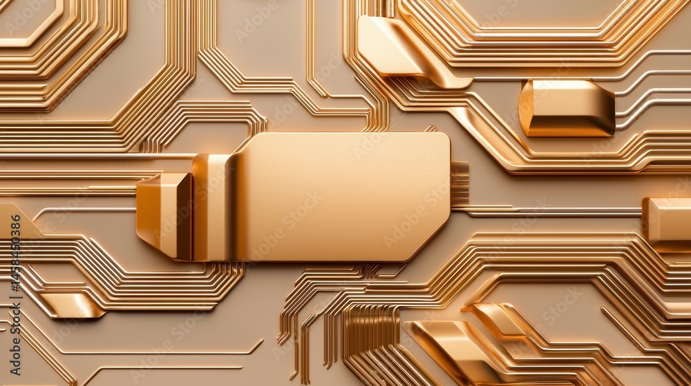 Aufkleber abstract golden circuit board design with intricate patterns and empty space for text.
