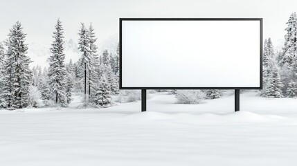 Obraz premium Blank Billboard in a Snowy Winter Wonderland Landscape