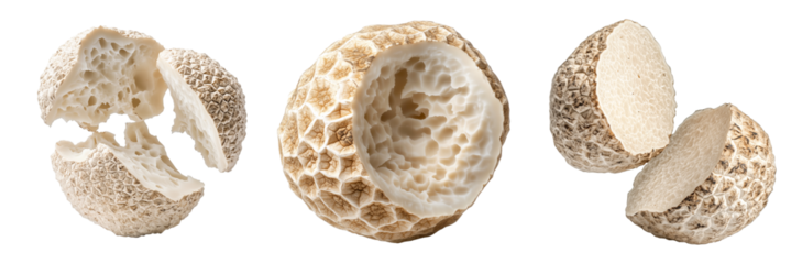 Set of white alba truffles isolated on white transparent background, great for culinary and gourmet themes.