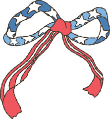 Hand-drawn Coquette Patriotic Bows, Coquette Ribbon Bows for Cerebration on 4th of July