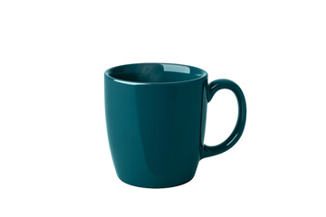 Dark cyan mug mockup isolated, morning beverage container, cut out transparent
